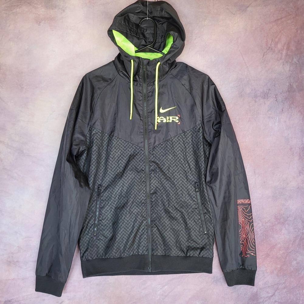 Nike Air Hoodie Mens Size S Black Full Zip Graphic Flight Pack Neon Lined Jacket